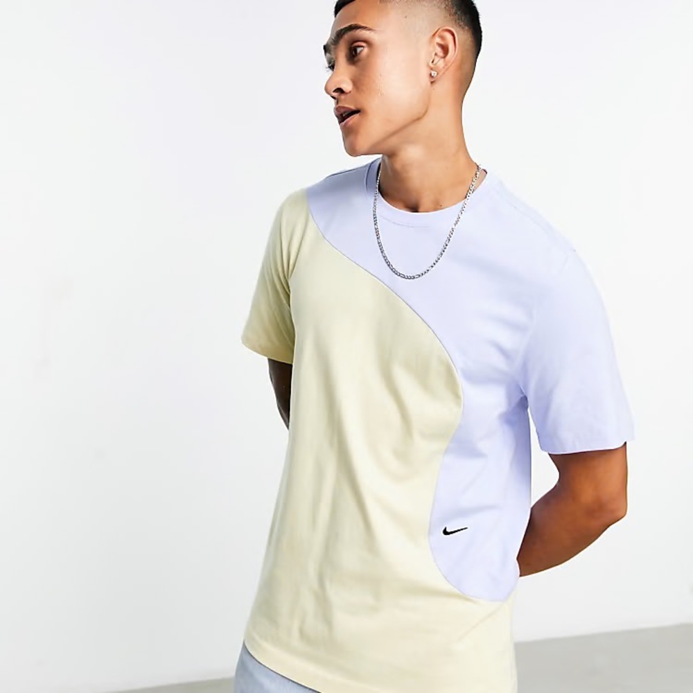 Nike Colorblock Short Sleeve T-Shirt in Pale Yellow and Lavender
